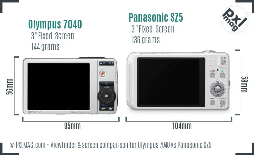 Olympus 7040 vs Panasonic SZ5 Screen and Viewfinder comparison