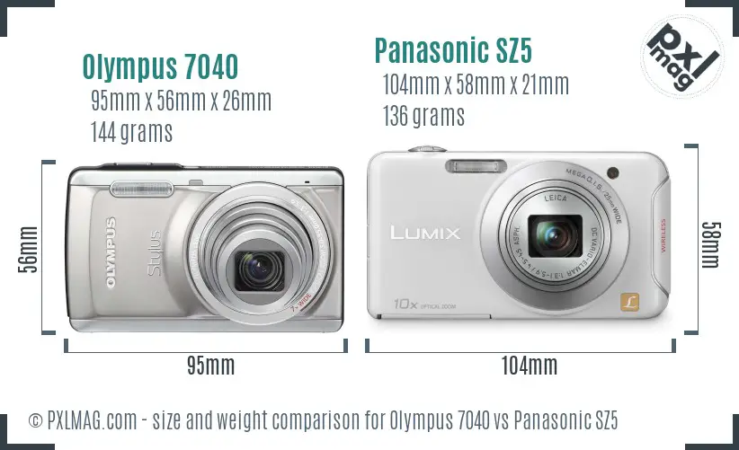 Olympus 7040 vs Panasonic SZ5 size comparison