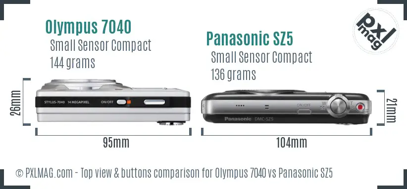 Olympus 7040 vs Panasonic SZ5 top view buttons comparison