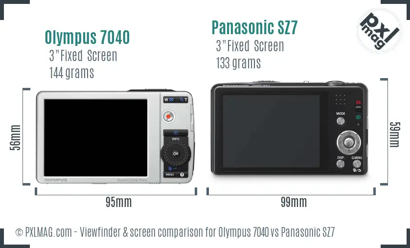 Olympus 7040 vs Panasonic SZ7 Screen and Viewfinder comparison