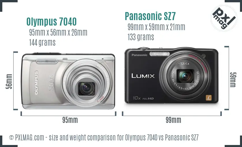 Olympus 7040 vs Panasonic SZ7 size comparison