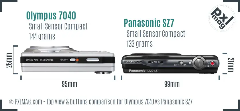 Olympus 7040 vs Panasonic SZ7 top view buttons comparison