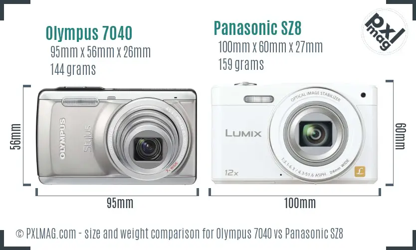Olympus 7040 vs Panasonic SZ8 size comparison
