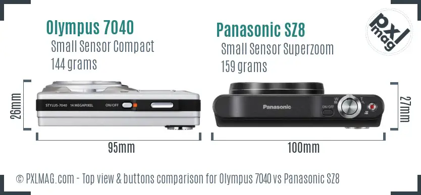 Olympus 7040 vs Panasonic SZ8 top view buttons comparison
