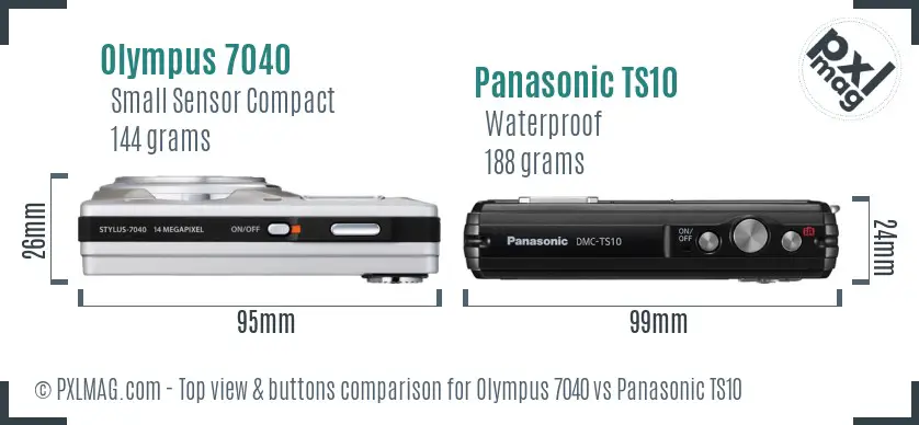 Olympus 7040 vs Panasonic TS10 top view buttons comparison