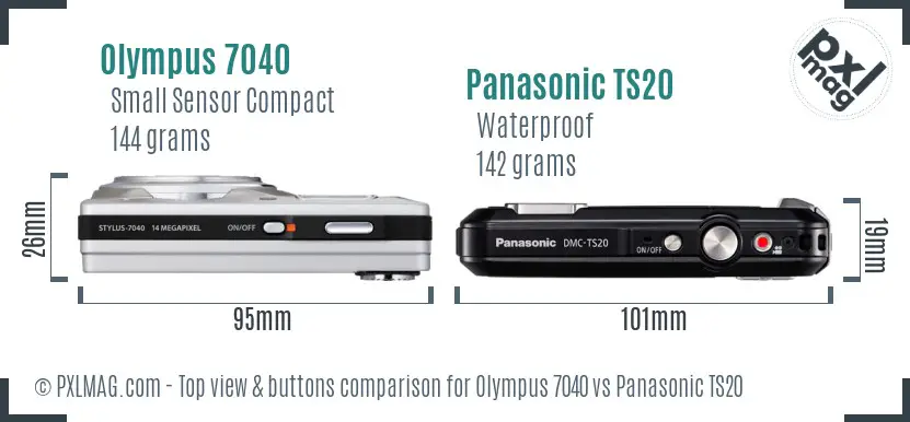 Olympus 7040 vs Panasonic TS20 top view buttons comparison