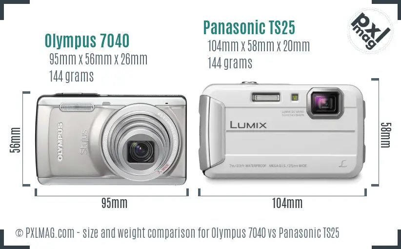 Olympus 7040 vs Panasonic TS25 size comparison