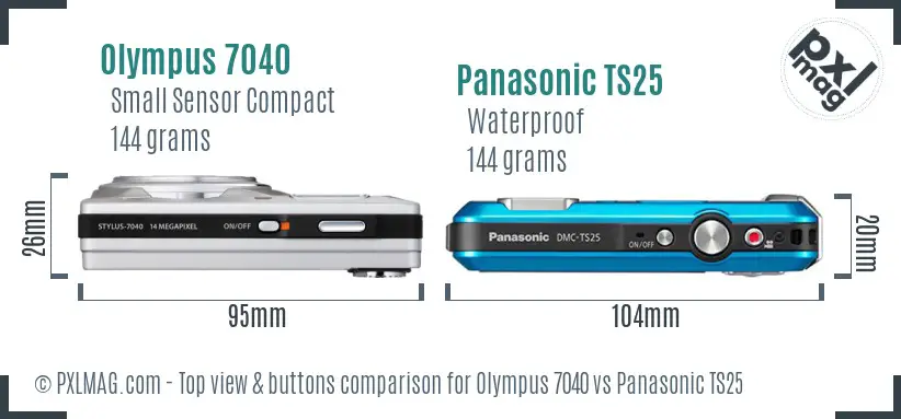 Olympus 7040 vs Panasonic TS25 top view buttons comparison