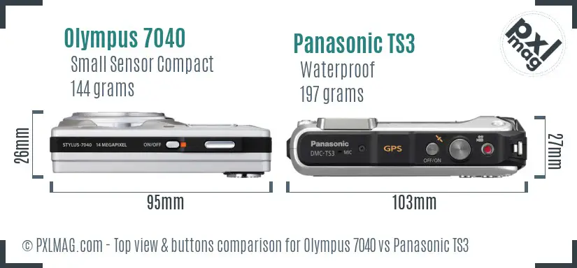 Olympus 7040 vs Panasonic TS3 top view buttons comparison