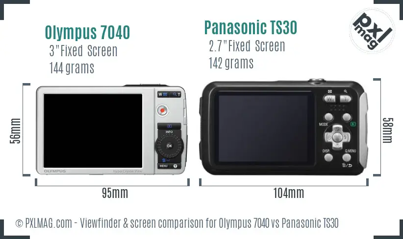 Olympus 7040 vs Panasonic TS30 Screen and Viewfinder comparison
