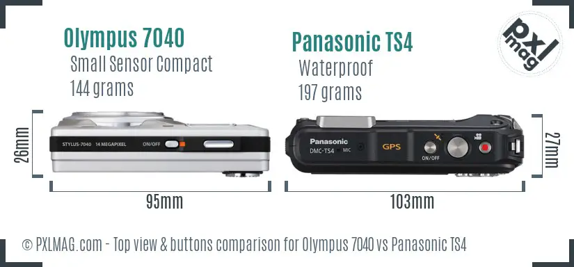 Olympus 7040 vs Panasonic TS4 top view buttons comparison