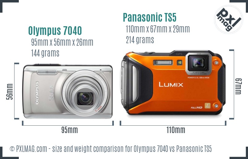 Olympus 7040 vs Panasonic TS5 size comparison