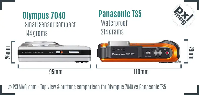 Olympus 7040 vs Panasonic TS5 top view buttons comparison