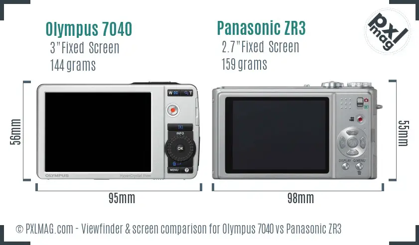 Olympus 7040 vs Panasonic ZR3 Screen and Viewfinder comparison