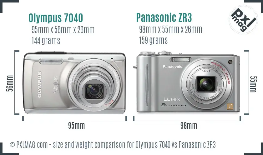 Olympus 7040 vs Panasonic ZR3 size comparison