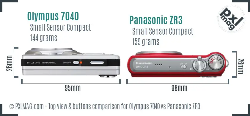 Olympus 7040 vs Panasonic ZR3 top view buttons comparison