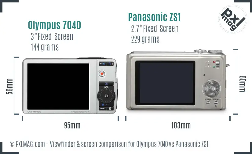Olympus 7040 vs Panasonic ZS1 Screen and Viewfinder comparison