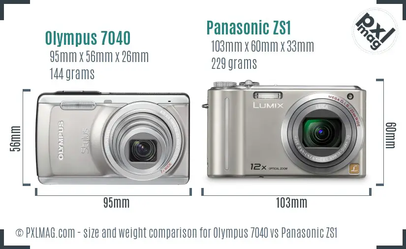 Olympus 7040 vs Panasonic ZS1 size comparison