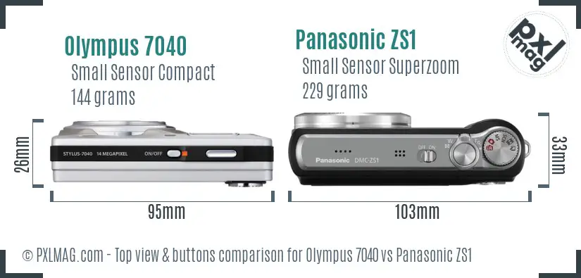 Olympus 7040 vs Panasonic ZS1 top view buttons comparison