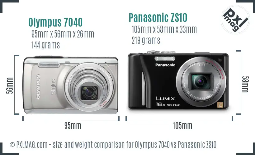 Olympus 7040 vs Panasonic ZS10 size comparison