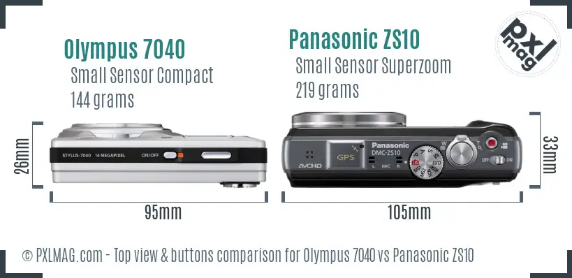 Olympus 7040 vs Panasonic ZS10 top view buttons comparison
