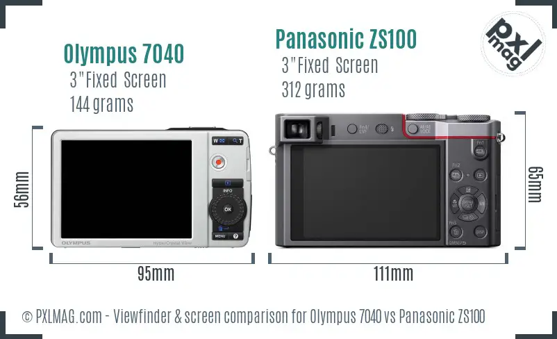 Olympus 7040 vs Panasonic ZS100 Screen and Viewfinder comparison