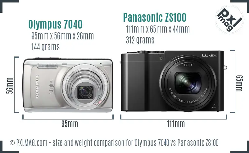 Olympus 7040 vs Panasonic ZS100 size comparison
