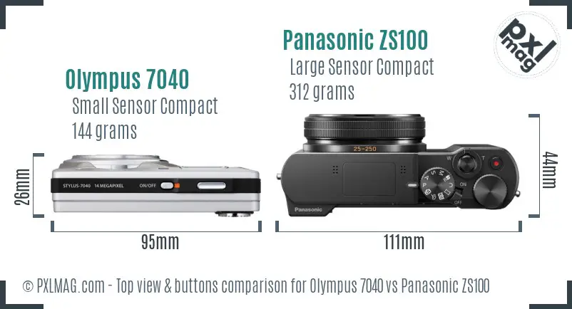 Olympus 7040 vs Panasonic ZS100 top view buttons comparison
