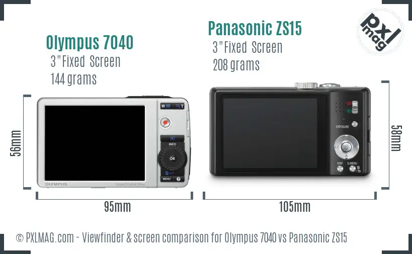 Olympus 7040 vs Panasonic ZS15 Screen and Viewfinder comparison