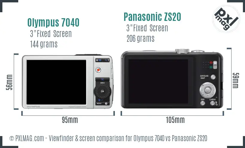 Olympus 7040 vs Panasonic ZS20 Screen and Viewfinder comparison