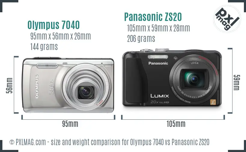 Olympus 7040 vs Panasonic ZS20 size comparison