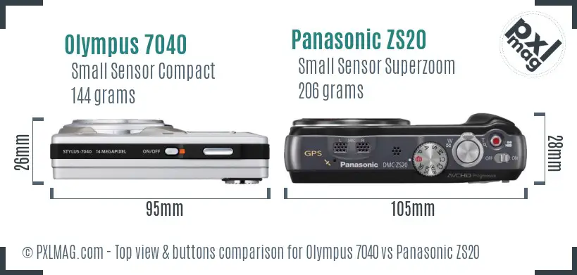 Olympus 7040 vs Panasonic ZS20 top view buttons comparison