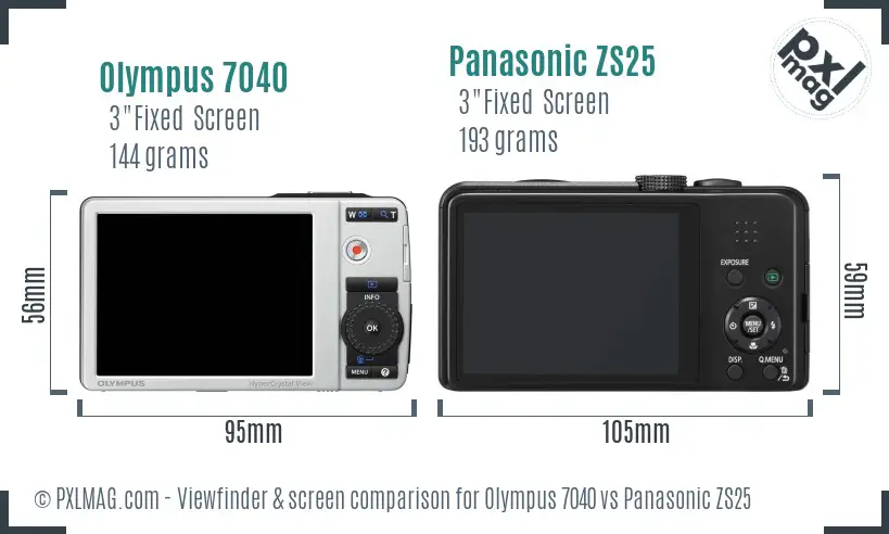 Olympus 7040 vs Panasonic ZS25 Screen and Viewfinder comparison