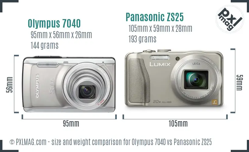 Olympus 7040 vs Panasonic ZS25 size comparison