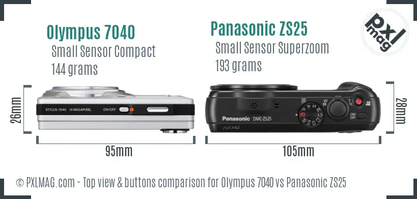 Olympus 7040 vs Panasonic ZS25 top view buttons comparison