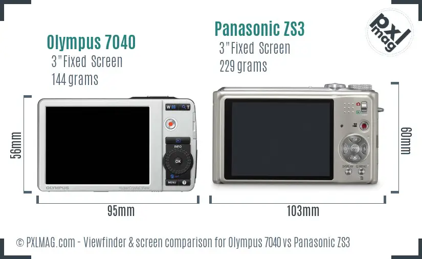 Olympus 7040 vs Panasonic ZS3 Screen and Viewfinder comparison