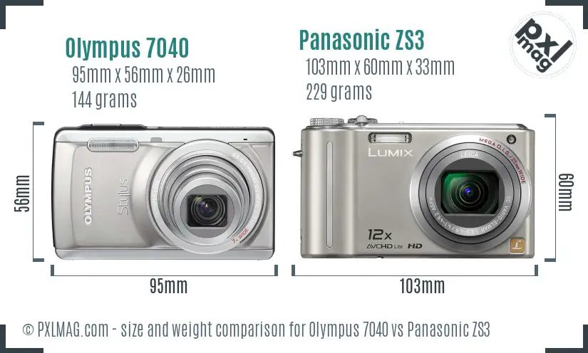 Olympus 7040 vs Panasonic ZS3 size comparison