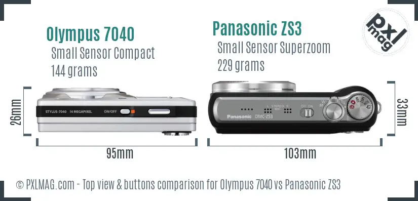 Olympus 7040 vs Panasonic ZS3 top view buttons comparison