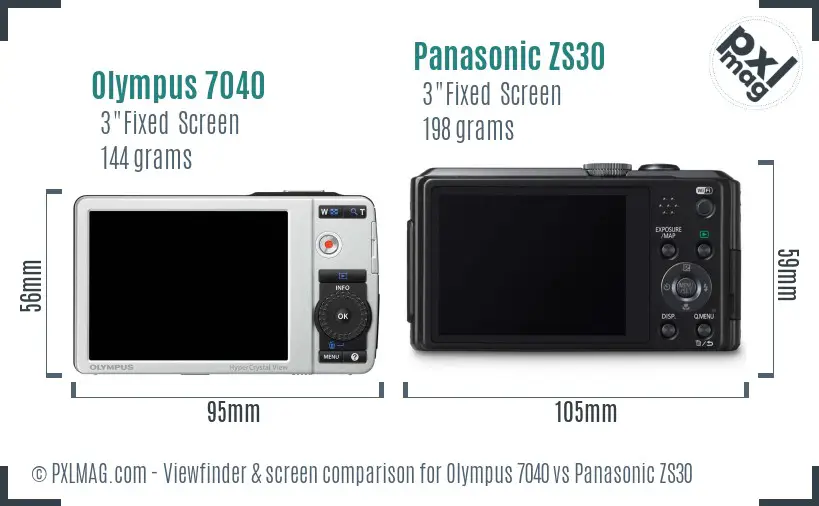 Olympus 7040 vs Panasonic ZS30 Screen and Viewfinder comparison
