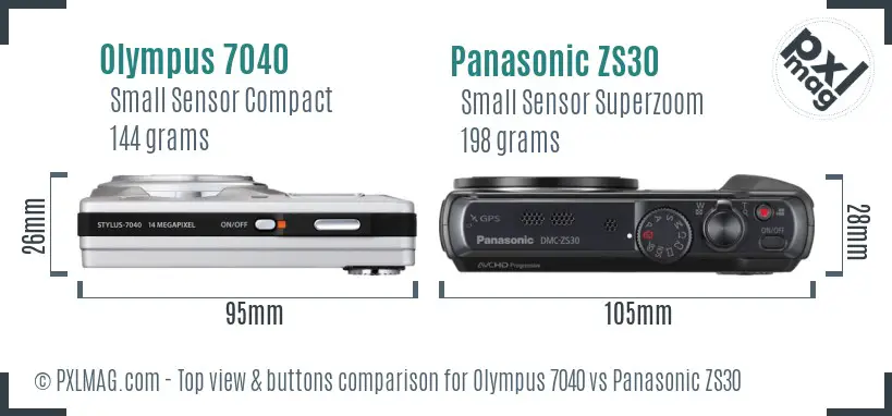 Olympus 7040 vs Panasonic ZS30 top view buttons comparison