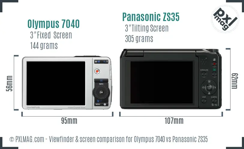 Olympus 7040 vs Panasonic ZS35 Screen and Viewfinder comparison