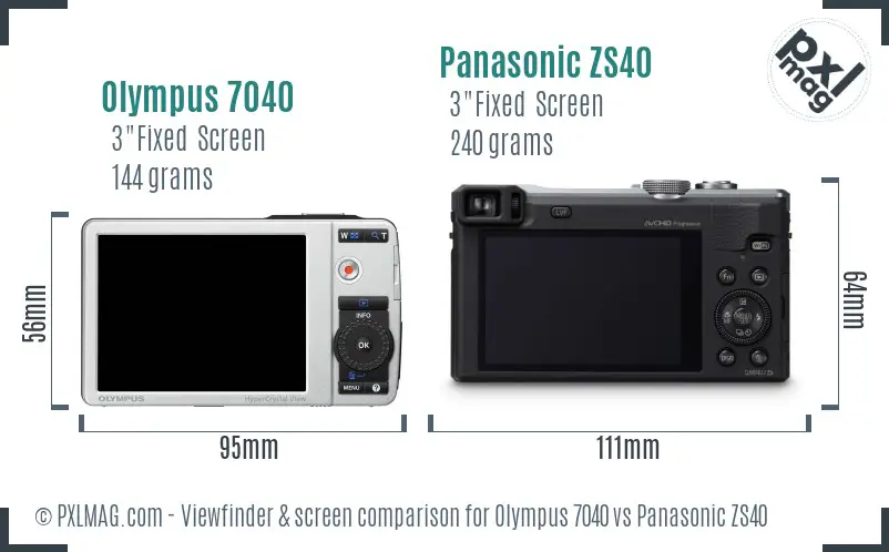 Olympus 7040 vs Panasonic ZS40 Screen and Viewfinder comparison