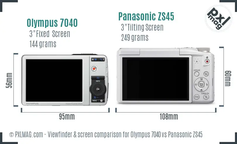 Olympus 7040 vs Panasonic ZS45 Screen and Viewfinder comparison