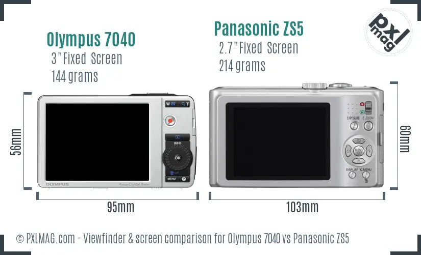 Olympus 7040 vs Panasonic ZS5 Screen and Viewfinder comparison