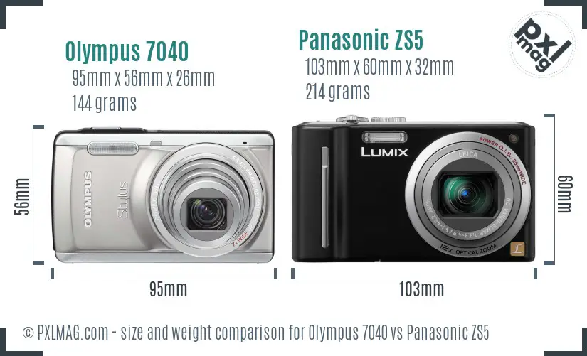 Olympus 7040 vs Panasonic ZS5 size comparison