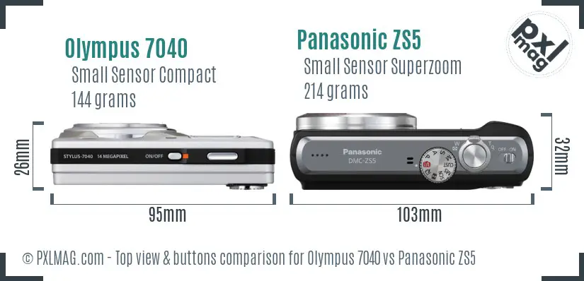 Olympus 7040 vs Panasonic ZS5 top view buttons comparison
