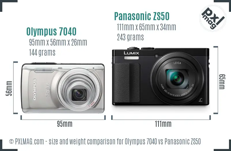 Olympus 7040 vs Panasonic ZS50 size comparison