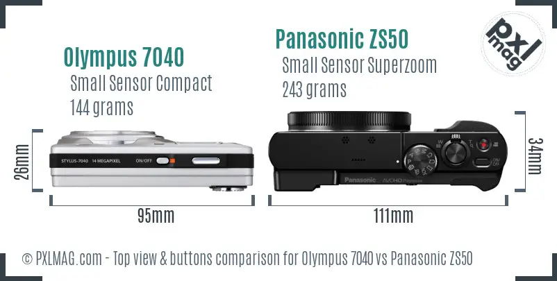 Olympus 7040 vs Panasonic ZS50 top view buttons comparison