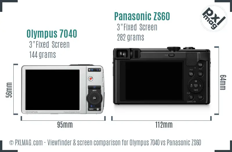 Olympus 7040 vs Panasonic ZS60 Screen and Viewfinder comparison