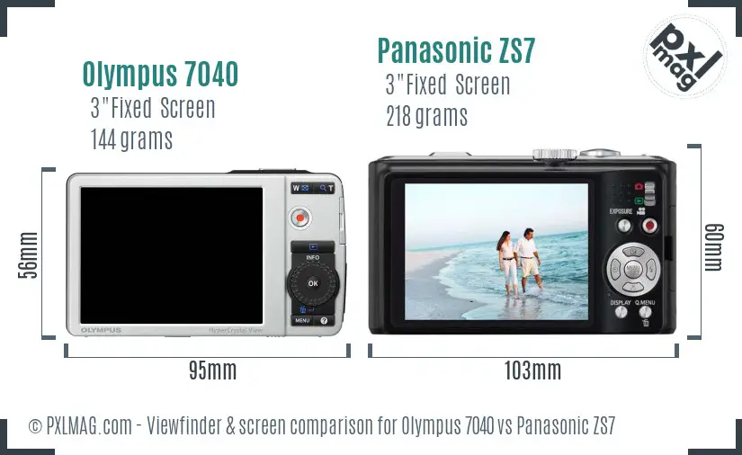 Olympus 7040 vs Panasonic ZS7 Screen and Viewfinder comparison